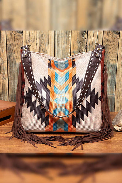 Aztec Print Tassels Western Tote