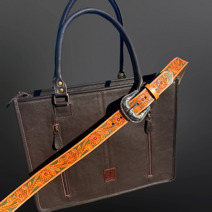 Western Tooled Leather Handbag - Turquoise