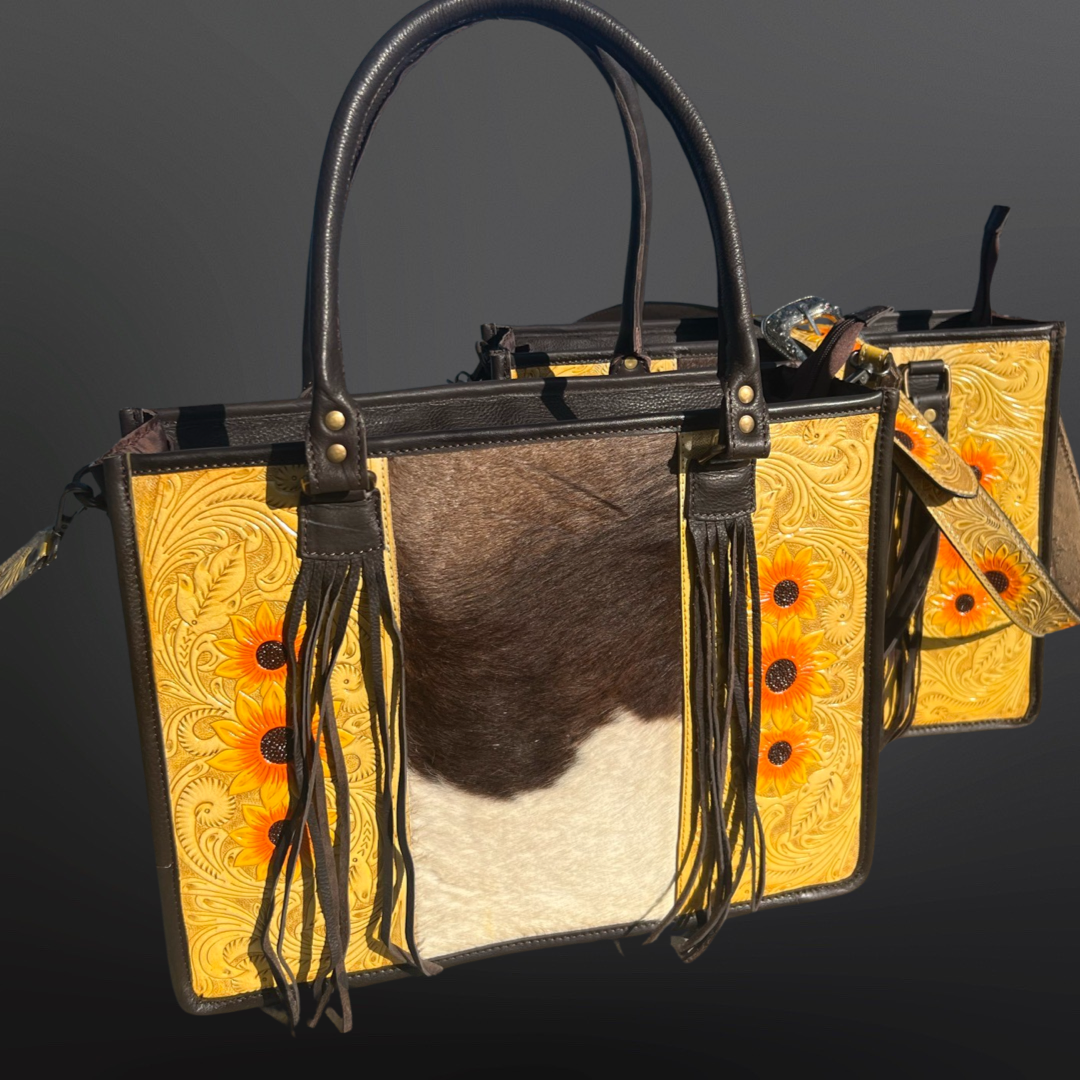 Western Tooled Leather Handbag - Sunflower