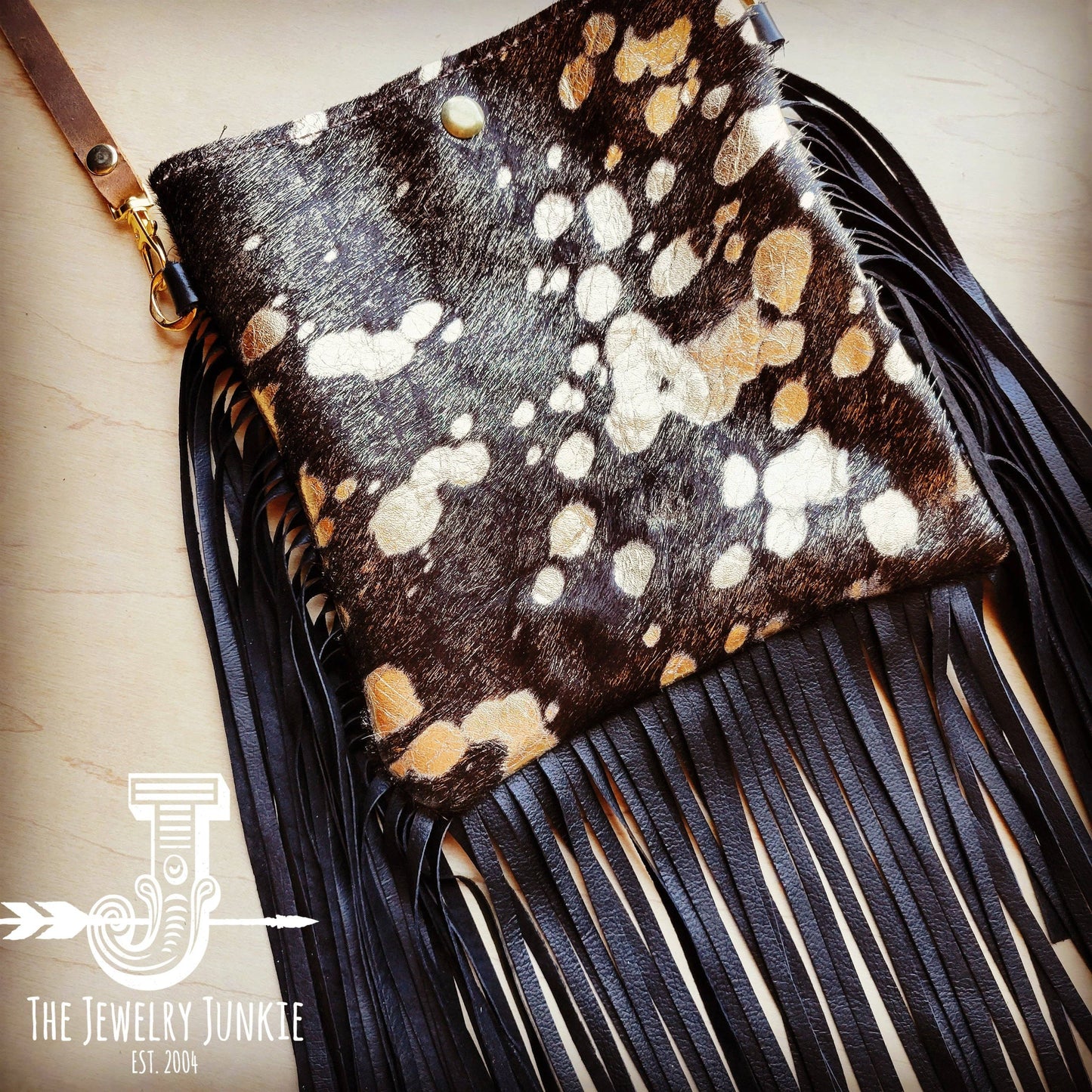 MEDIUM Crossbody Handbag Brown Metallic Leather Fringe 511n